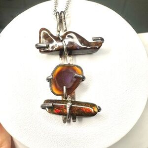 Boulder Opal Artistic Silver Pendant Necklace